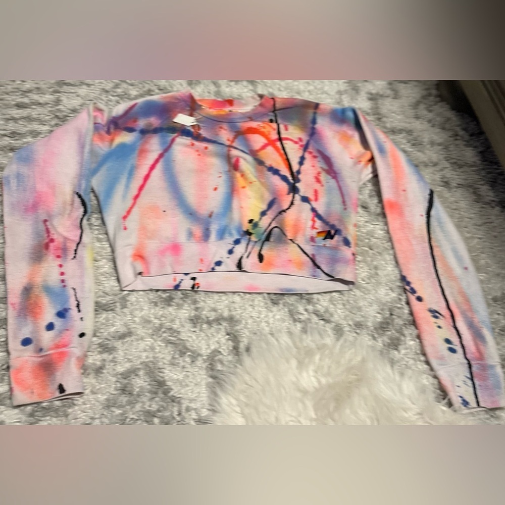 1 of a Kind Aviator Nation Artist Hand Painted/Splatter Cropped Sweatshirt NWT M